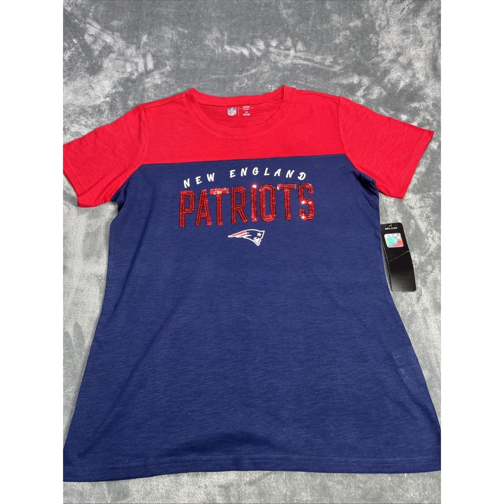 Nfl Team Apparel‎ Womens Shirt Medium Sequins Spellout Logo New England Patriots